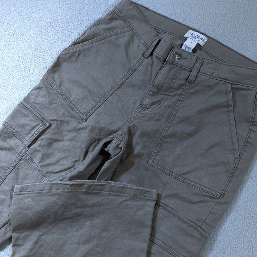 Arizona Jean Co Cargo Pants Womens 7 Gray Flare Leg Stretch Utility Pockets